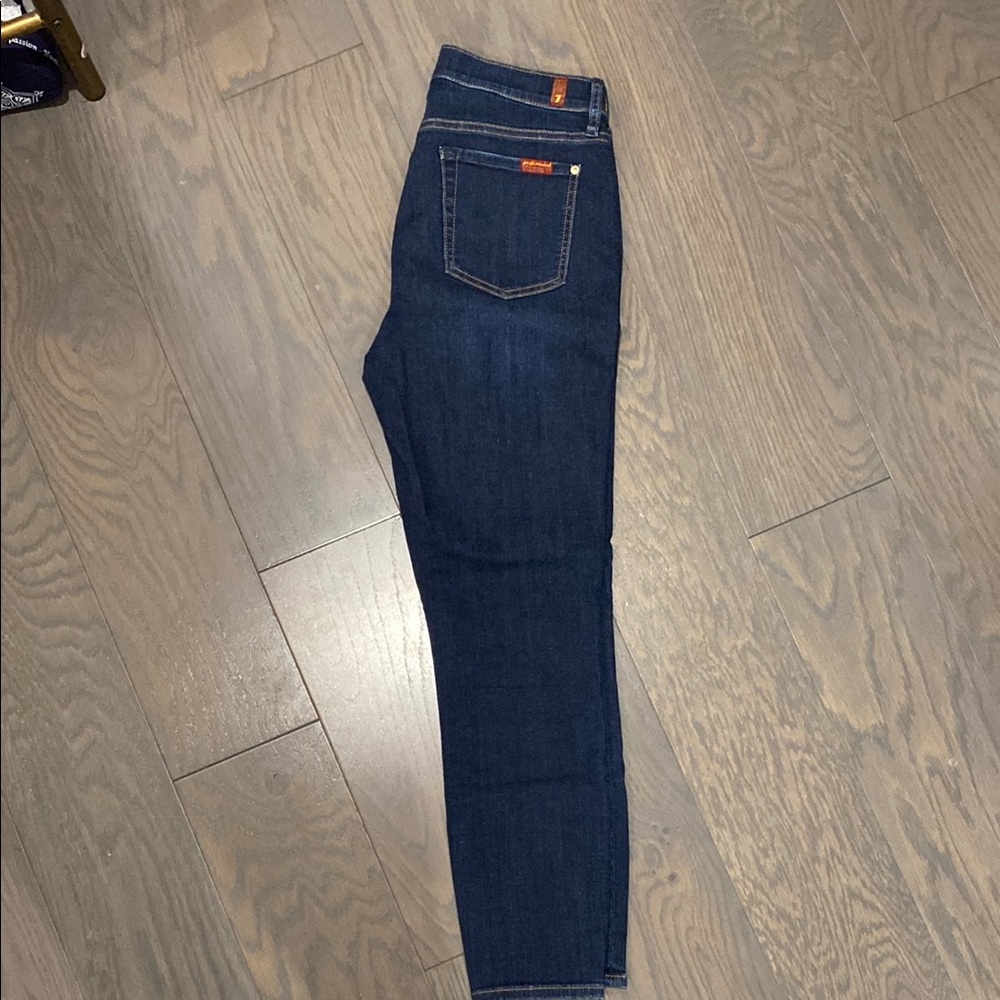 7 For All Mankind Blue Straight Leg Jeans Premium Denim - Picture 2 of 3